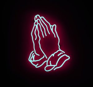 praying hand neon signage